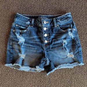 Maurices Dark Blue HIGH Rose6 Distressed Jean Shorts Sz 5/6